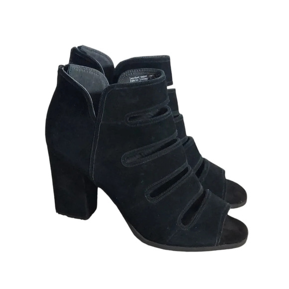 Seychelles‎ Lagoon Black Suede Cutout Ankle Boots Block Heels - Picture 5 of 16